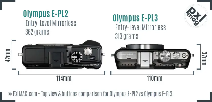 Olympus E-PL2 vs Olympus E-PL3 top view buttons comparison