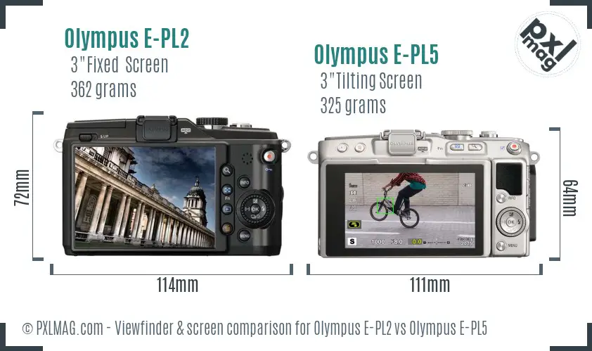 Olympus E-PL2 vs Olympus E-PL5 Screen and Viewfinder comparison