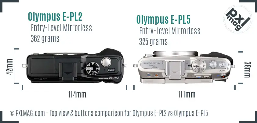 Olympus E-PL2 vs Olympus E-PL5 top view buttons comparison