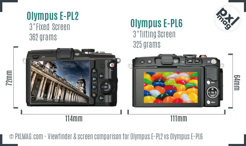 Olympus E-PL2 vs Olympus E-PL6 Screen and Viewfinder comparison