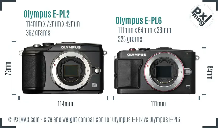 Olympus E-PL2 vs Olympus E-PL6 size comparison