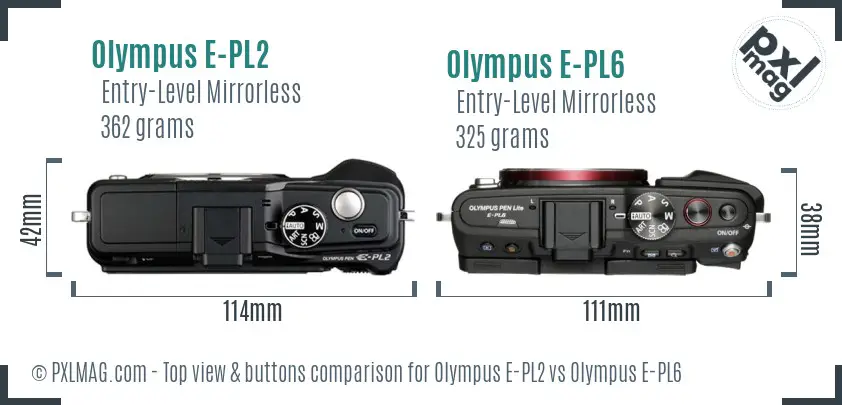 Olympus E-PL2 vs Olympus E-PL6 top view buttons comparison