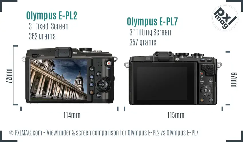 Olympus E-PL2 vs Olympus E-PL7 Screen and Viewfinder comparison