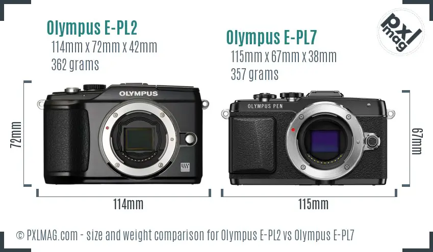 Olympus E-PL2 vs Olympus E-PL7 size comparison