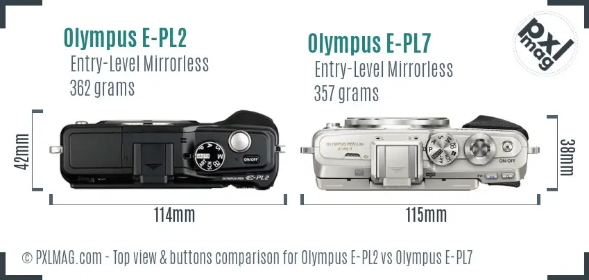 Olympus E-PL2 vs Olympus E-PL7 top view buttons comparison