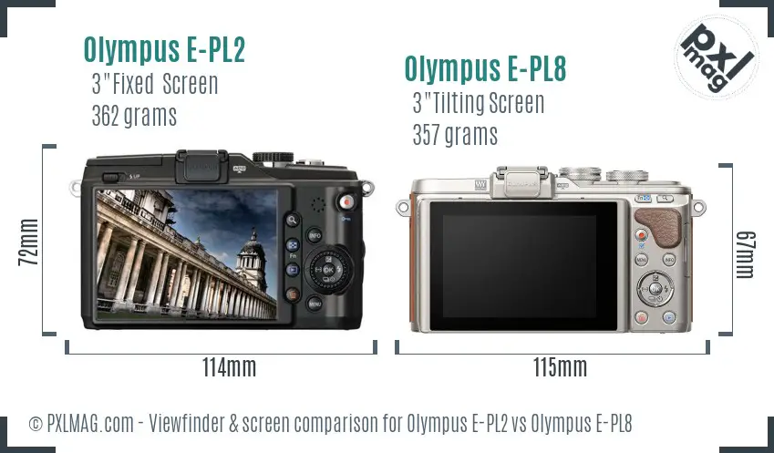 Olympus E-PL2 vs Olympus E-PL8 Screen and Viewfinder comparison