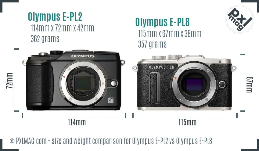 Olympus E-PL2 vs Olympus E-PL8 size comparison