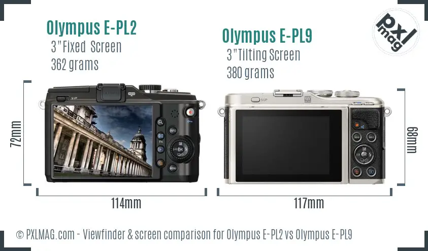 Olympus E-PL2 vs Olympus E-PL9 Screen and Viewfinder comparison