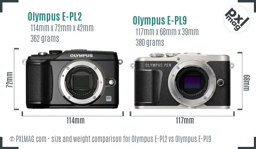 Olympus E-PL2 vs Olympus E-PL9 size comparison