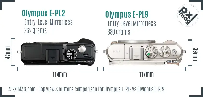 Olympus E-PL2 vs Olympus E-PL9 top view buttons comparison