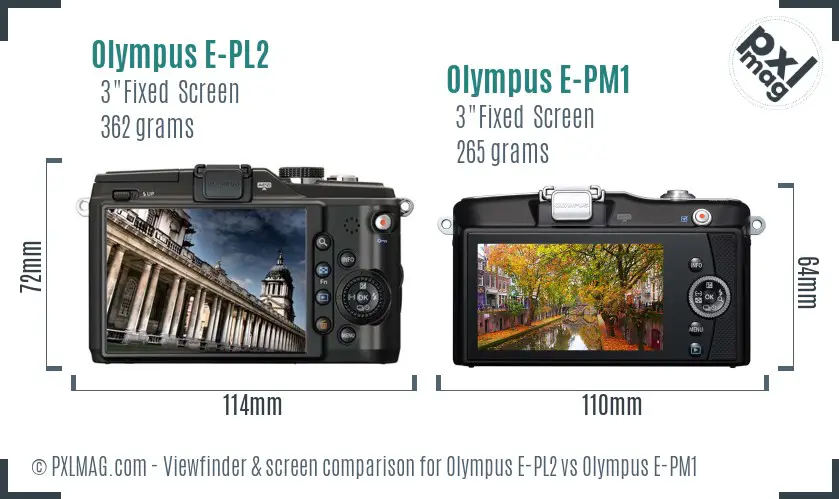 Olympus E-PL2 vs Olympus E-PM1 Screen and Viewfinder comparison