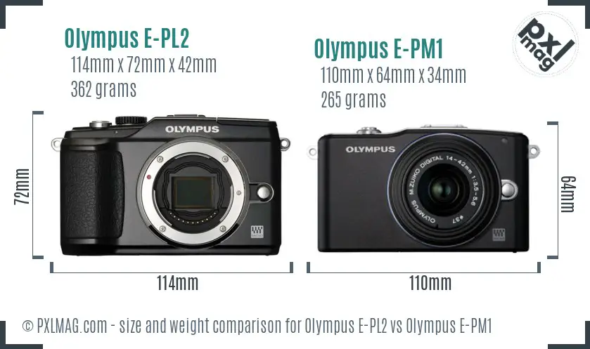 Olympus E-PL2 vs Olympus E-PM1 size comparison