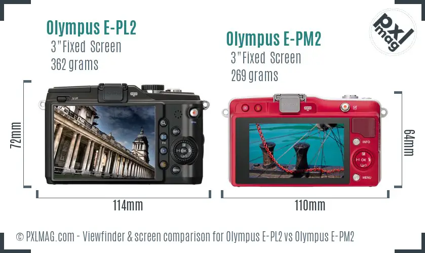 Olympus E-PL2 vs Olympus E-PM2 Screen and Viewfinder comparison