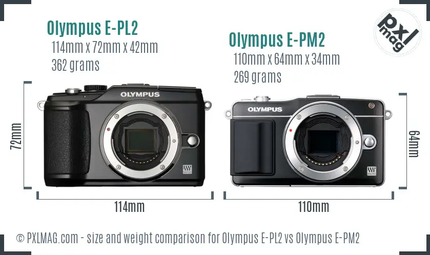 Olympus E-PL2 vs Olympus E-PM2 size comparison