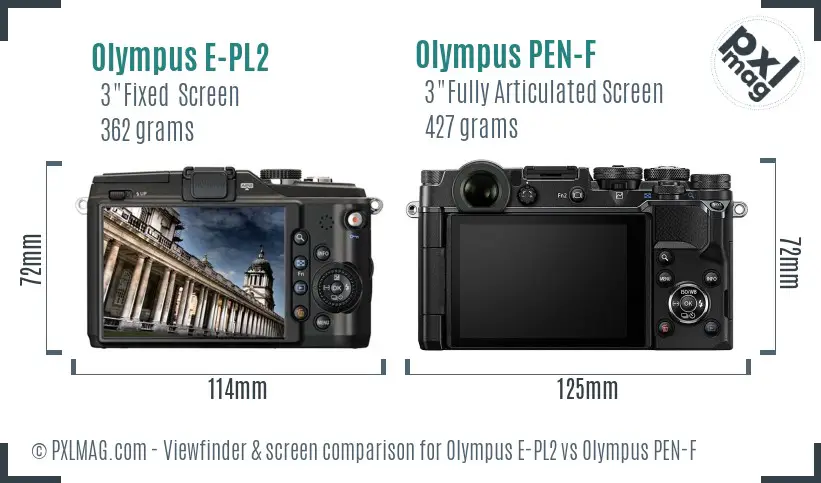Olympus E-PL2 vs Olympus PEN-F Screen and Viewfinder comparison