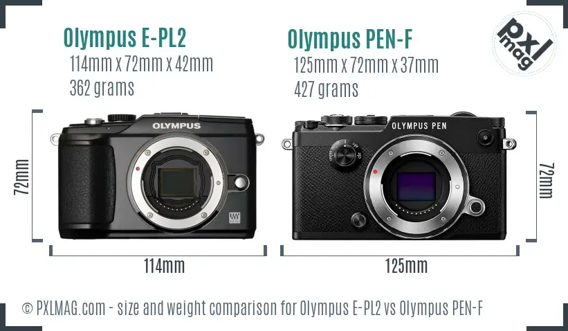 Olympus E-PL2 vs Olympus PEN-F size comparison