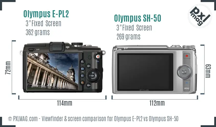 Olympus E-PL2 vs Olympus SH-50 Screen and Viewfinder comparison