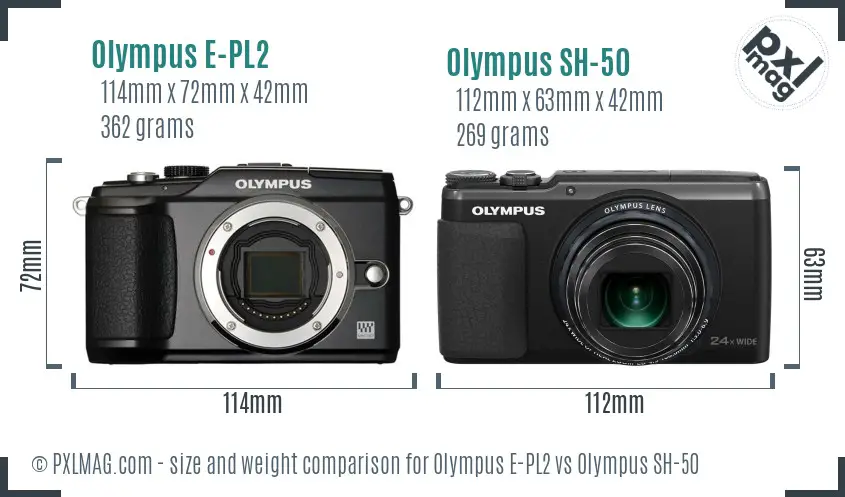 Olympus E-PL2 vs Olympus SH-50 size comparison
