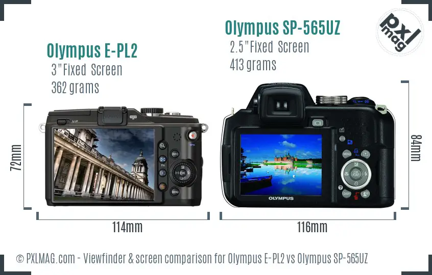 Olympus E-PL2 vs Olympus SP-565UZ Screen and Viewfinder comparison