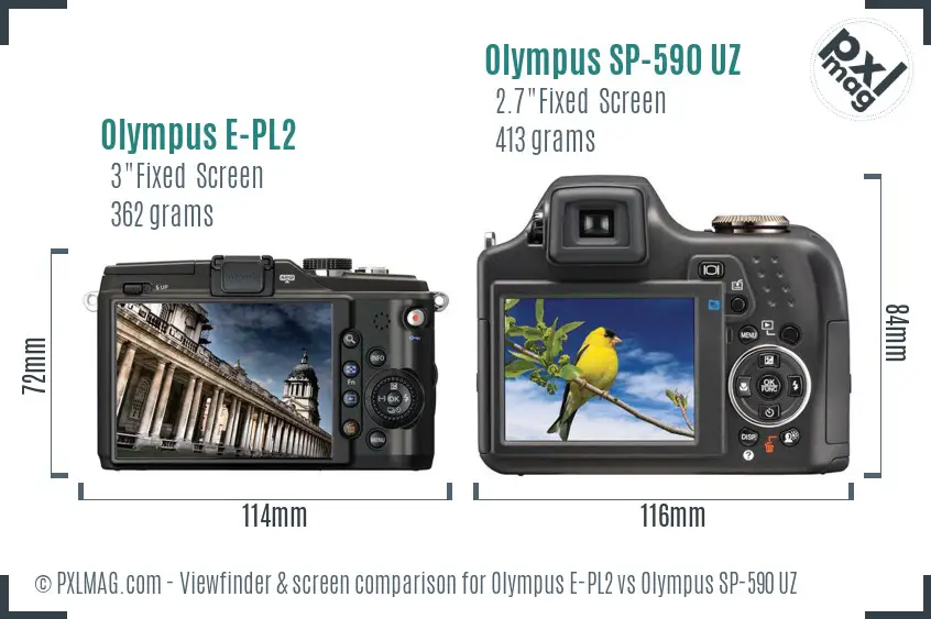 Olympus E-PL2 vs Olympus SP-590 UZ Screen and Viewfinder comparison