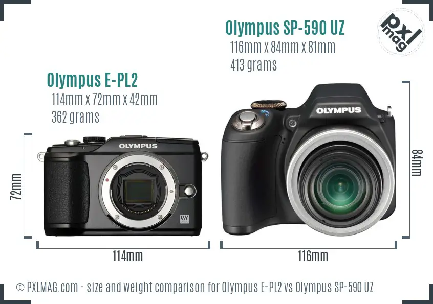 Olympus E-PL2 vs Olympus SP-590 UZ size comparison
