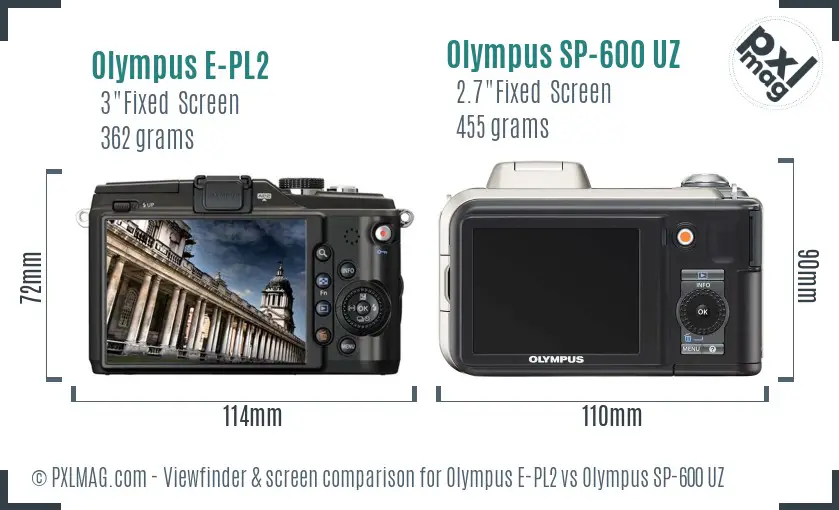 Olympus E-PL2 vs Olympus SP-600 UZ Screen and Viewfinder comparison