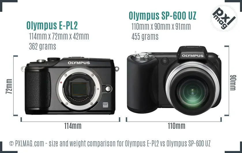 Olympus E-PL2 vs Olympus SP-600 UZ size comparison