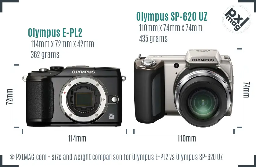 Olympus E-PL2 vs Olympus SP-620 UZ size comparison