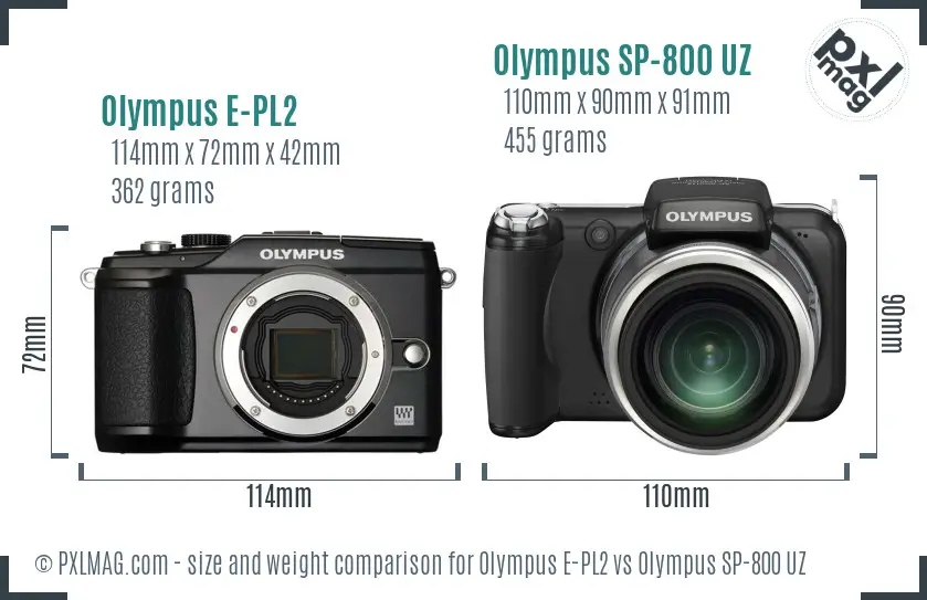 Olympus E-PL2 vs Olympus SP-800 UZ size comparison