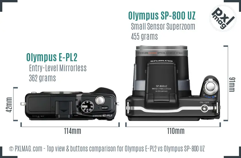 Olympus E-PL2 vs Olympus SP-800 UZ top view buttons comparison