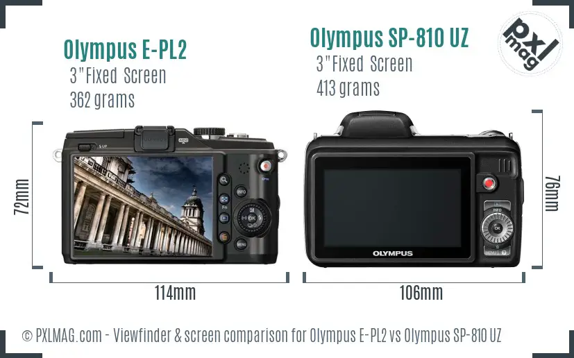 Olympus E-PL2 vs Olympus SP-810 UZ Screen and Viewfinder comparison