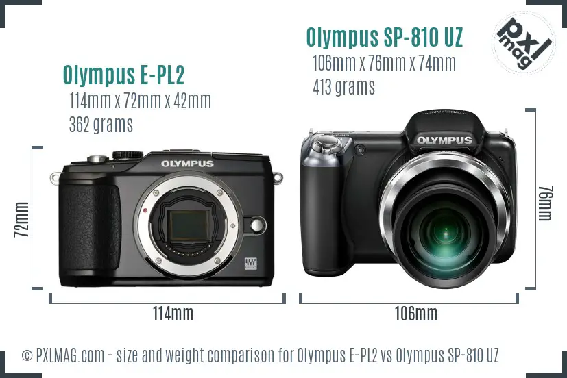 Olympus E-PL2 vs Olympus SP-810 UZ size comparison