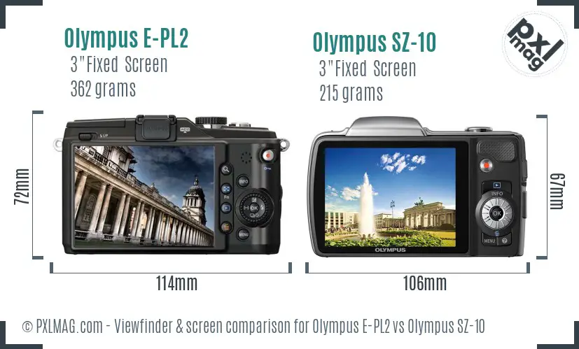 Olympus E-PL2 vs Olympus SZ-10 Screen and Viewfinder comparison