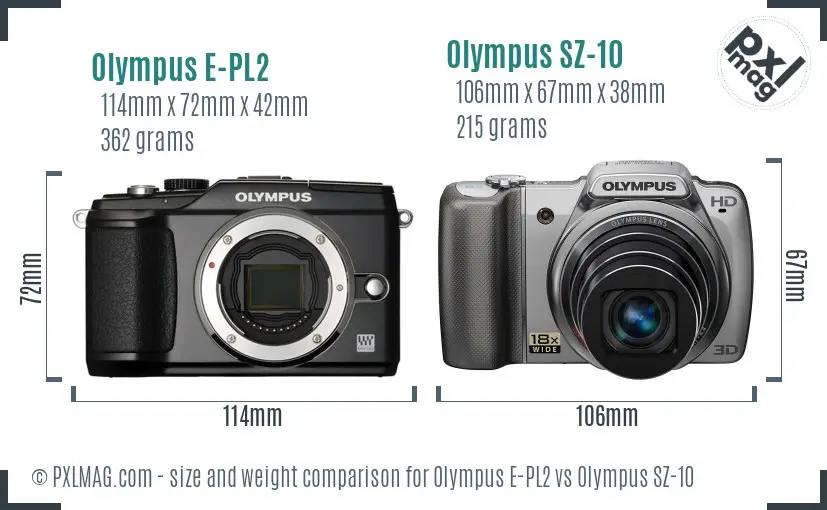 Olympus E-PL2 vs Olympus SZ-10 size comparison