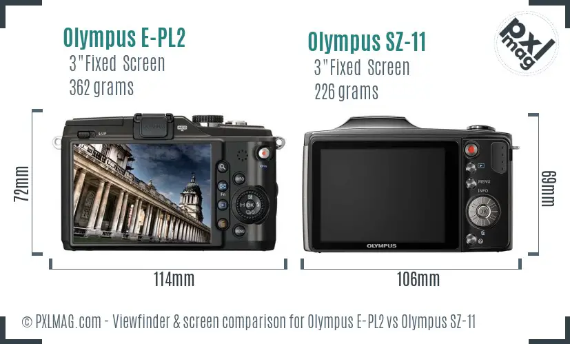 Olympus E-PL2 vs Olympus SZ-11 Screen and Viewfinder comparison