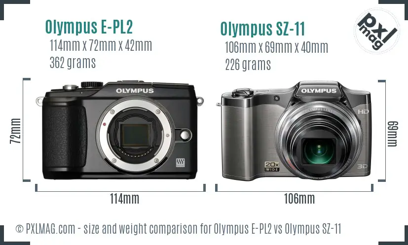 Olympus E-PL2 vs Olympus SZ-11 size comparison