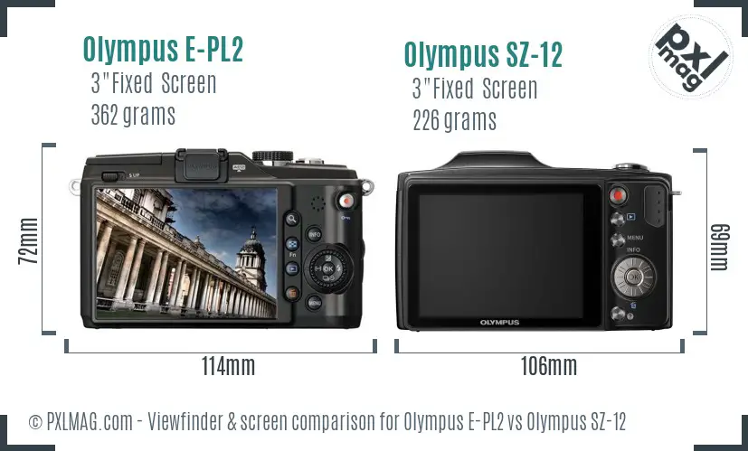 Olympus E-PL2 vs Olympus SZ-12 Screen and Viewfinder comparison