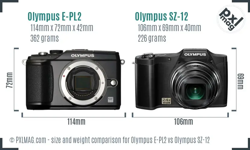 Olympus E-PL2 vs Olympus SZ-12 size comparison