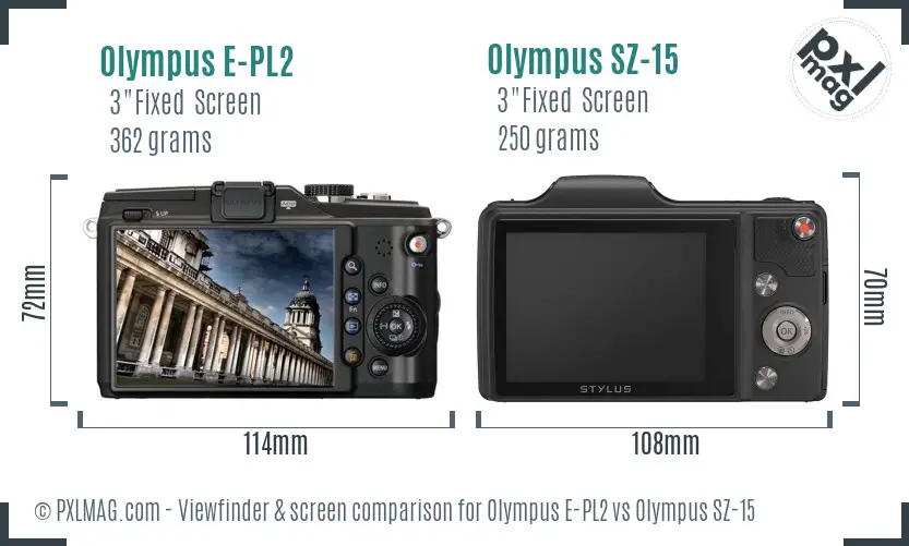 Olympus E-PL2 vs Olympus SZ-15 Screen and Viewfinder comparison
