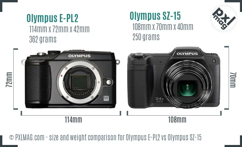 Olympus E-PL2 vs Olympus SZ-15 size comparison
