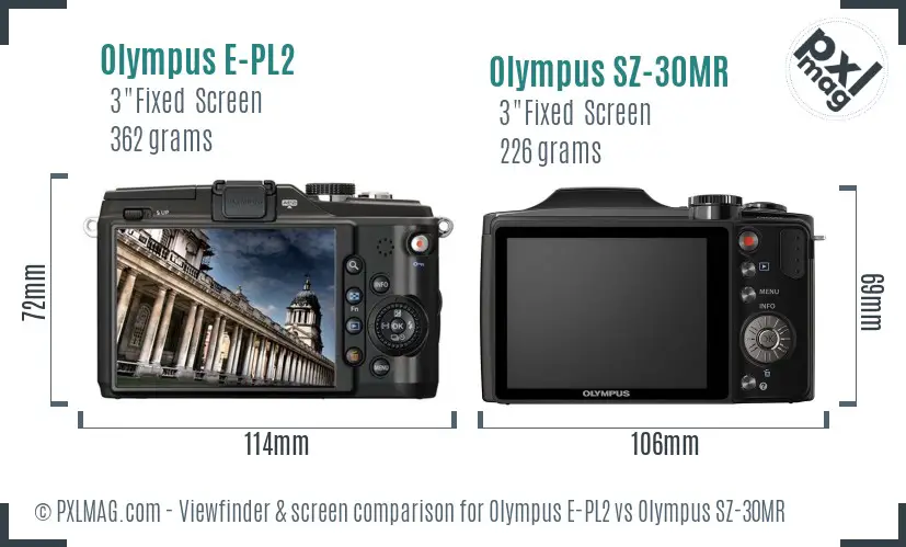 Olympus E-PL2 vs Olympus SZ-30MR Screen and Viewfinder comparison