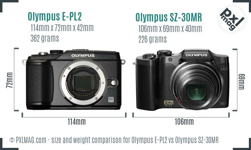 Olympus E-PL2 vs Olympus SZ-30MR size comparison