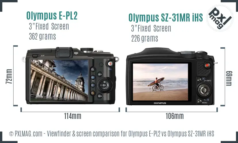 Olympus E-PL2 vs Olympus SZ-31MR iHS Screen and Viewfinder comparison