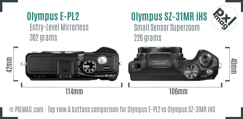 Olympus E-PL2 vs Olympus SZ-31MR iHS top view buttons comparison