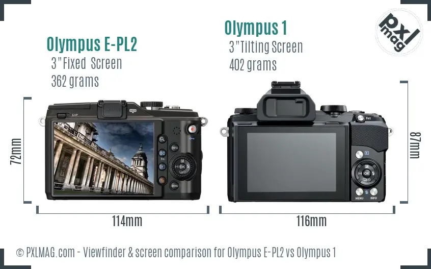 Olympus E-PL2 vs Olympus 1 Screen and Viewfinder comparison
