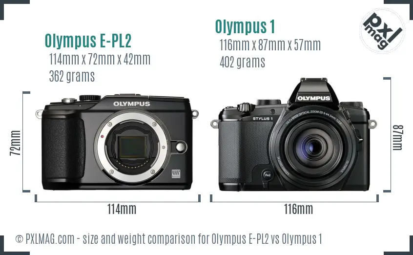 Olympus E-PL2 vs Olympus 1 size comparison