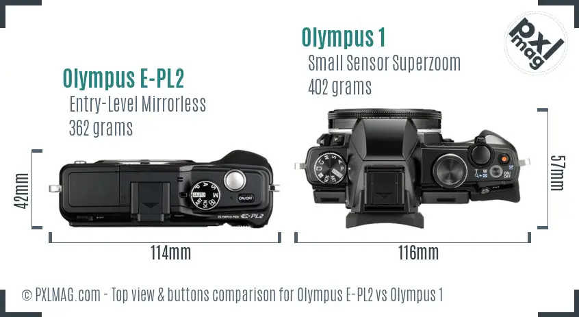 Olympus E-PL2 vs Olympus 1 top view buttons comparison