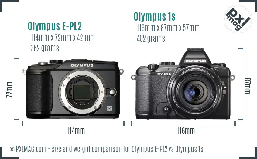 Olympus E-PL2 vs Olympus 1s size comparison