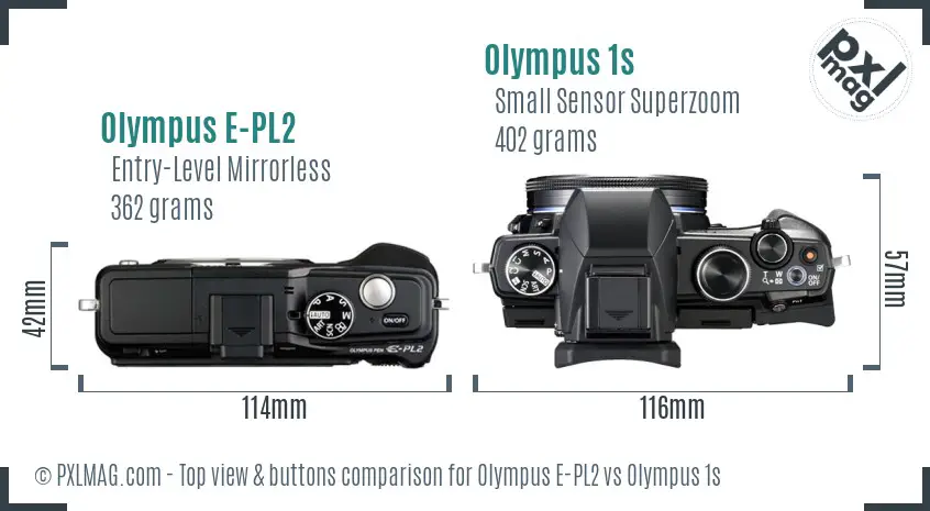 Olympus E-PL2 vs Olympus 1s top view buttons comparison