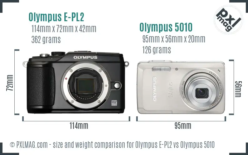 Olympus E-PL2 vs Olympus 5010 size comparison